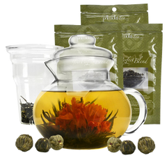 Primula Flowering Tea Set with 40 Ounce Blossom Teapot with 6 Flowering Teas and Loose Tea Variety Pack